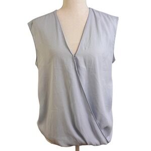 Ann Taylor Sleeveless Wrap Blouse M Blue Minimalist Office Wear Business Casual